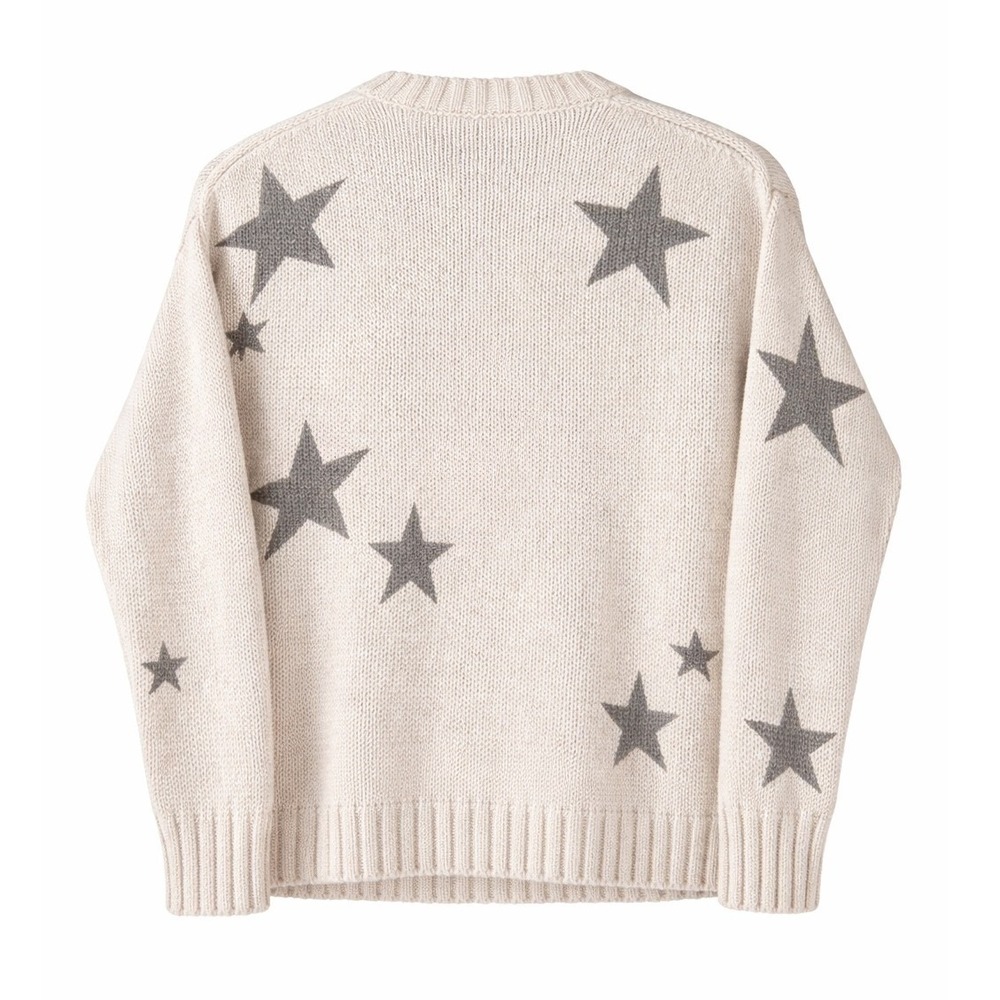 Splendid Star Knit Sweater Womens Small Cream Gray Cotton Chunky Pullover